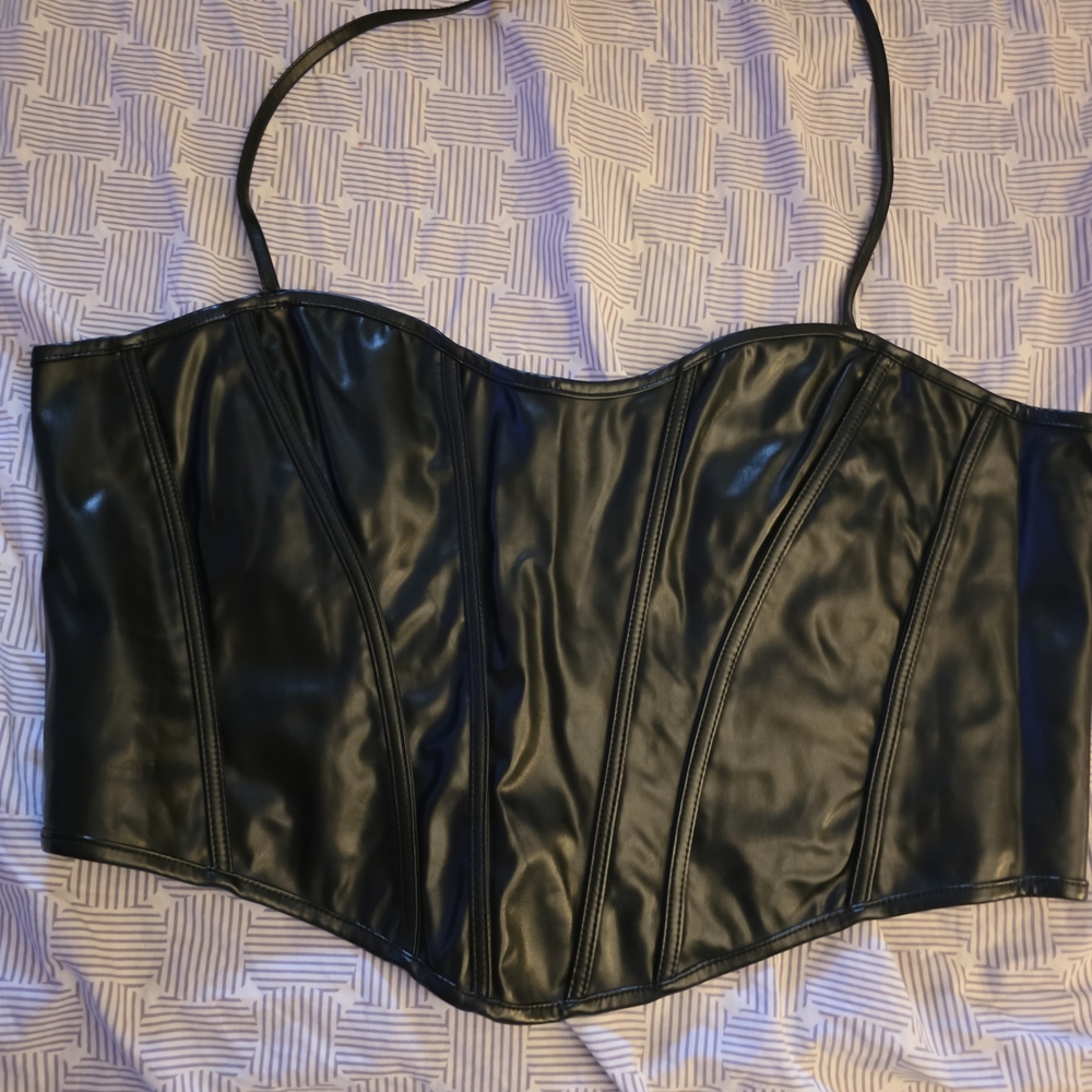 PrettyLittleThing Black Faux Leather Top